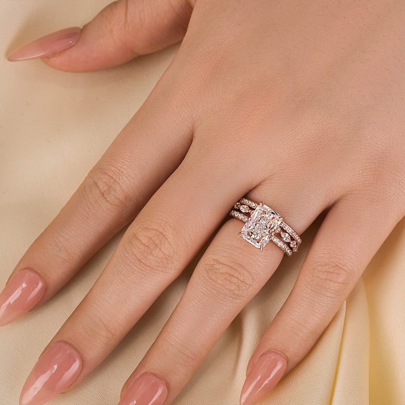 3.5 Carat Radiant Cut Simulated Diamond Wedding Ring with Round & Marquise Accents Bands