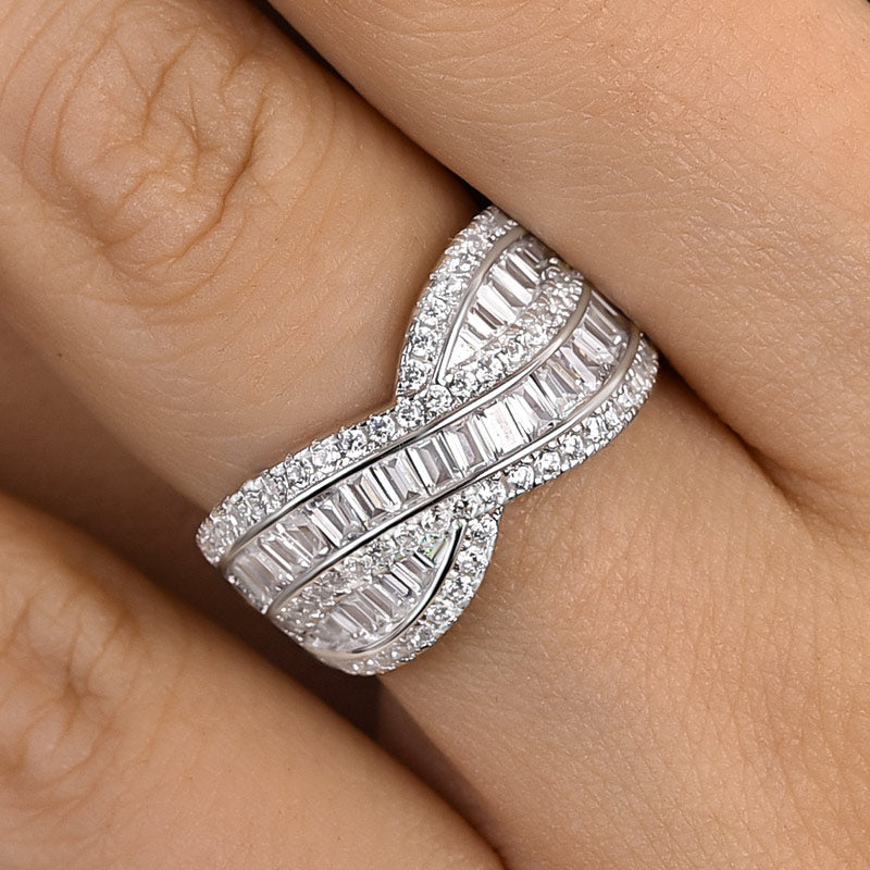Stunning Cross Emerald Cut Women's Wedding Band