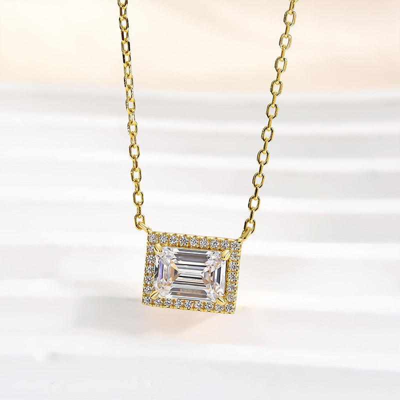 1.25Ct Fashion Halo Design Emerald Cut Necklace In Sterling Silver