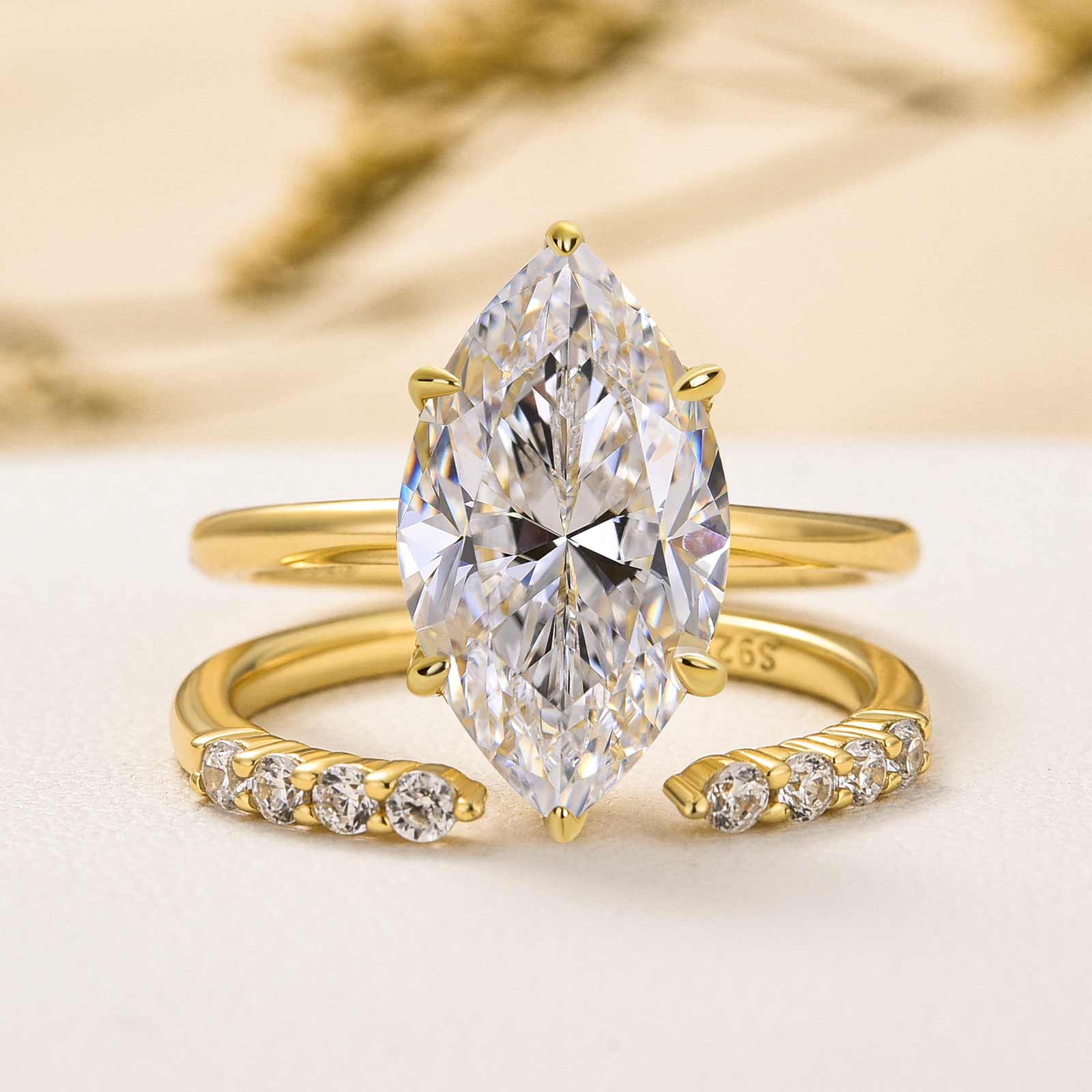 Ahabobo Special Marquise Cut Open Band Wedding Ring Set