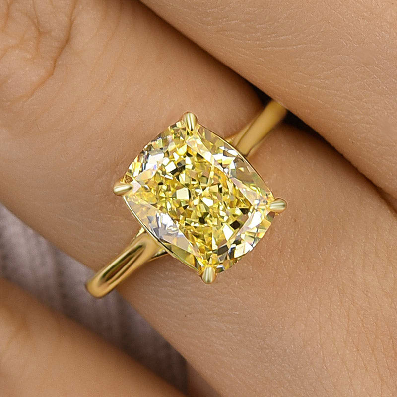 Exquisite Yellow Stone Cushion Cut Engagement Ring
