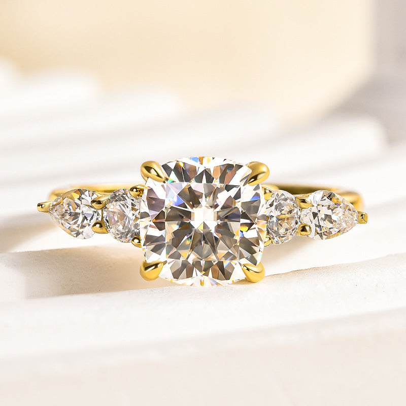Ahabobo Moissanite 2.0 Carat Cushion Cut Five Stone Engagement Ring In Sterling Silver