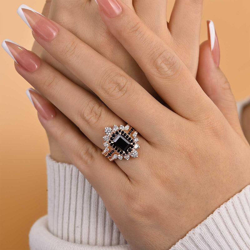 Unique Rose Gold Radiant Cut 3PC Wedding Set