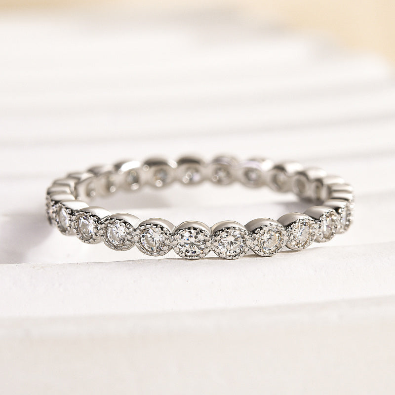 Ahabobo Moissanite 0.5 Ct Round Cut Pave Wedding Band