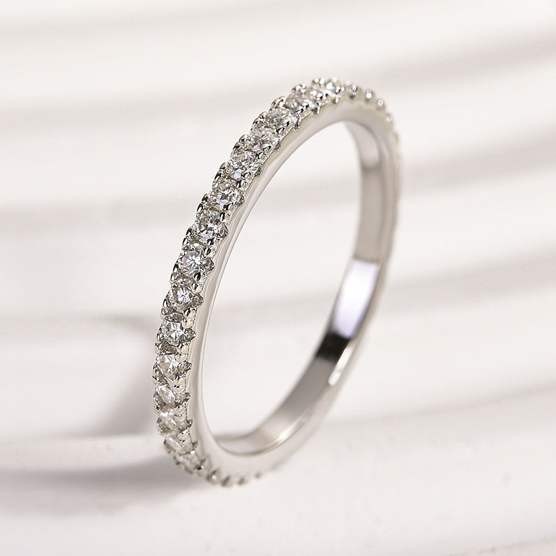 Sterling Silver Classic Full Eternity Thin Wedding Band For Women