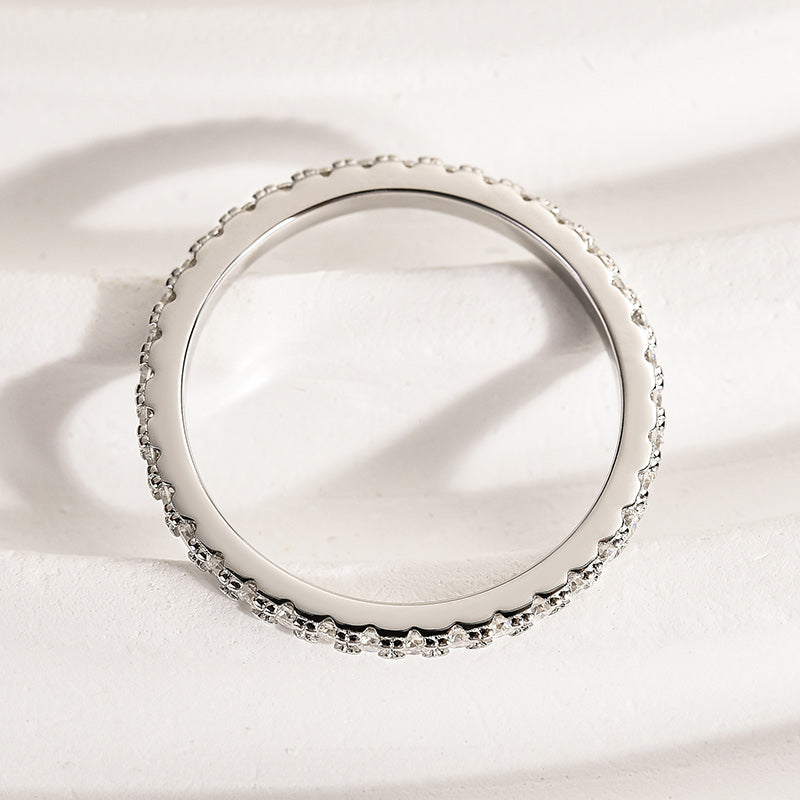 Sterling Silver Classic Full Eternity Thin Wedding Band For Women