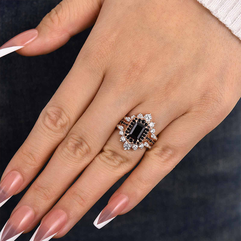Unique Rose Gold Radiant Cut 3PC Wedding Set