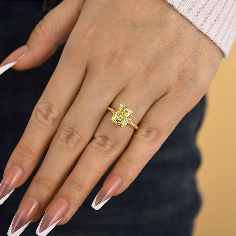 Exquisite Yellow Stone Cushion Cut Engagement Ring