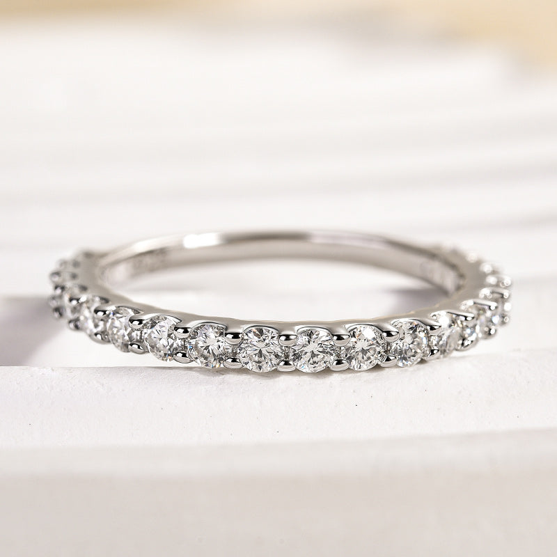 Elegant Round Cut Half Eternity Wedding Band In Sterling Silver