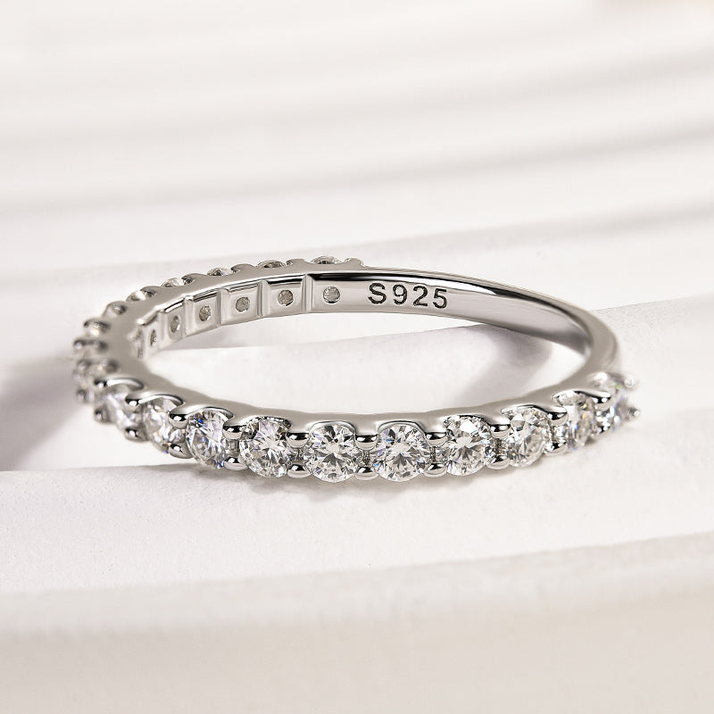 Elegant Round Cut Half Eternity Wedding Band In Sterling Silver