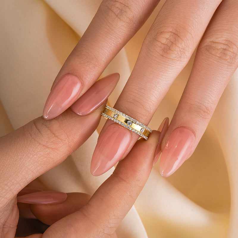 Gorgeous Yellow Gold Wide Women's Wedding Band In Sterling Silver