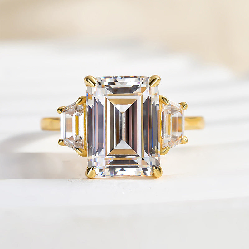 Luxury 4.5 CT Three Stone Emerald Cut Engagement Ring