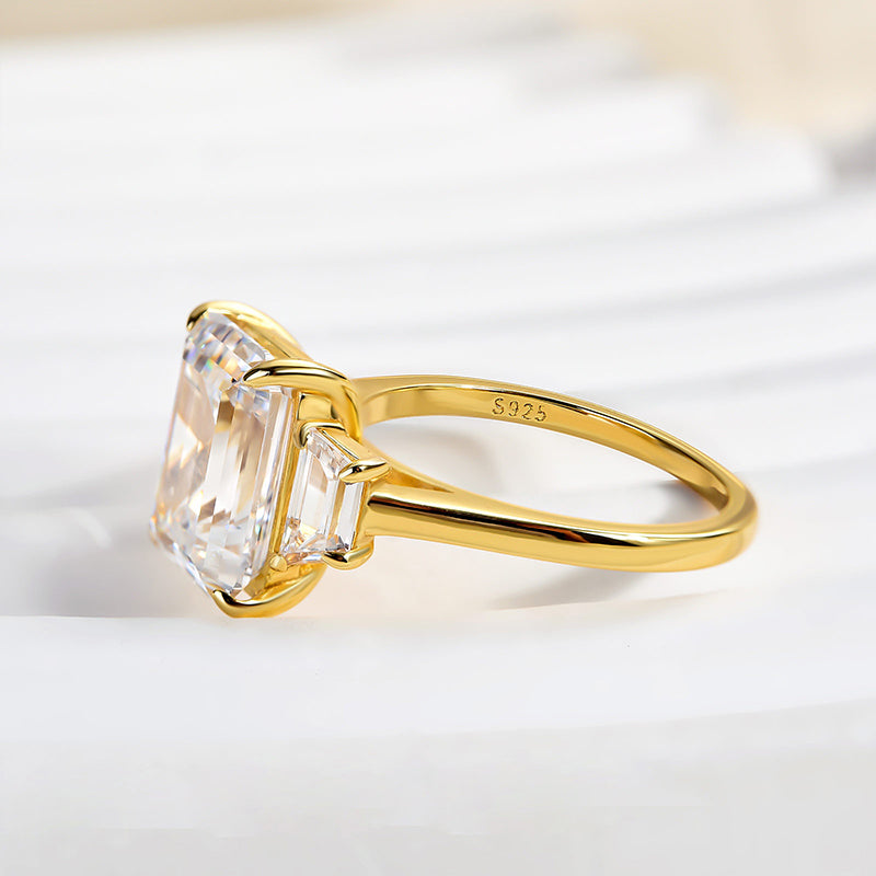 Luxury 4.5 CT Three Stone Emerald Cut Engagement Ring