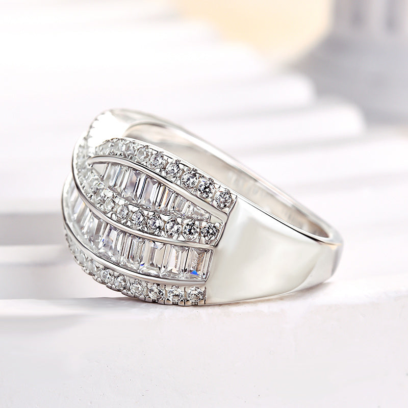 Stunning Cross Emerald Cut Women's Wedding Band