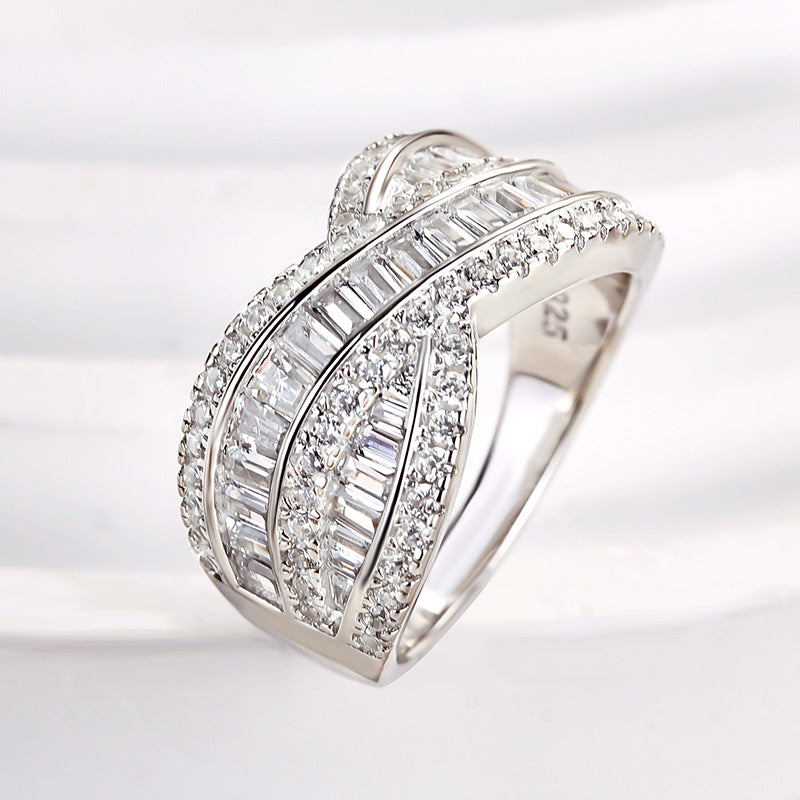 Stunning Cross Emerald Cut Women's Wedding Band