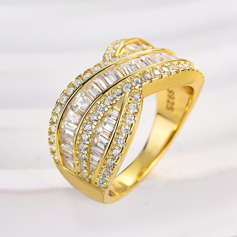 Stunning Cross Emerald Cut Women's Wedding Band