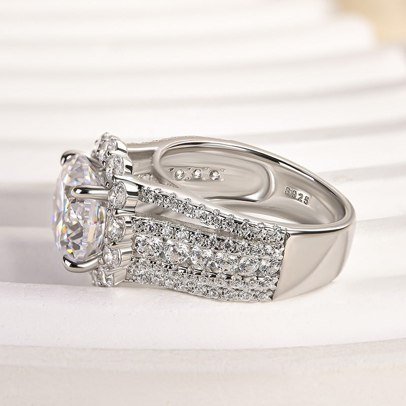 Ahabobo Unique Halo Design Round Cut Engagement Ring In Sterling Silver