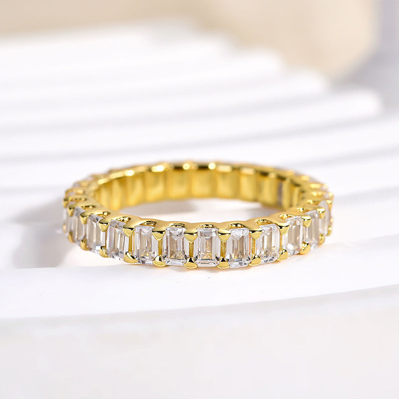 Ahabobo Unique Emerald Cut Women's Wedding Band