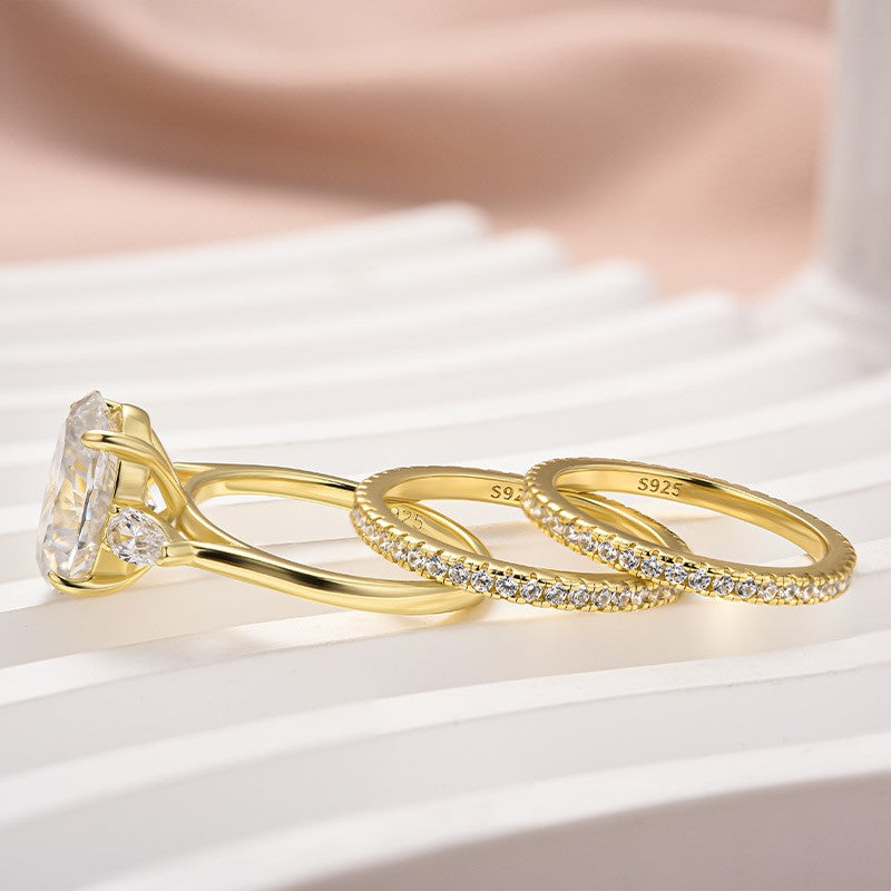 Moissanite 4.0Ct Oval Cut Side Stone Yellow Gold With Pavé Wedding Ring