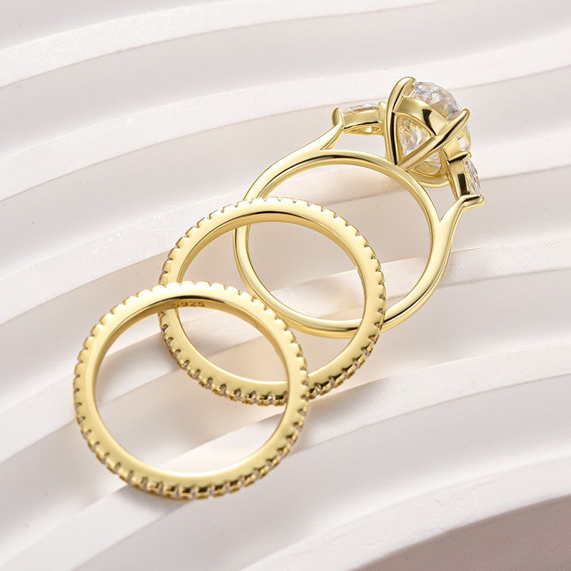 Moissanite 4.0Ct Oval Cut Side Stone Yellow Gold With Pavé Wedding Ring
