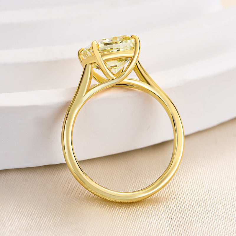 Exquisite Yellow Stone Cushion Cut Engagement Ring