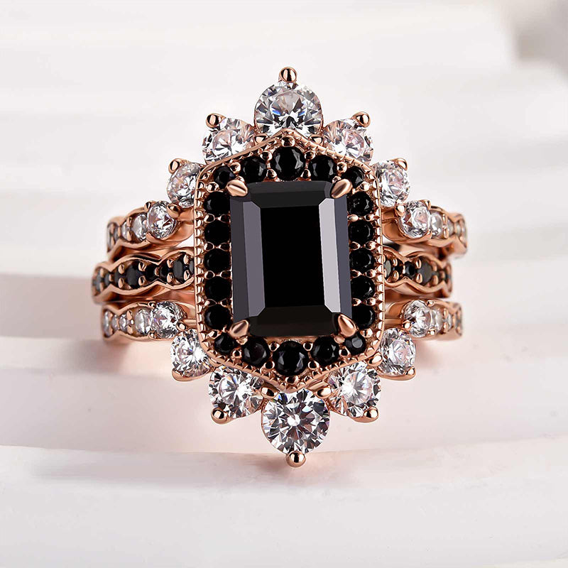 Unique Rose Gold Radiant Cut 3PC Wedding Set