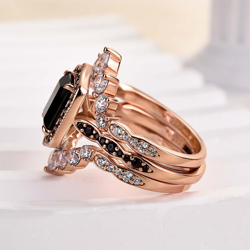 Unique Rose Gold Radiant Cut 3PC Wedding Set