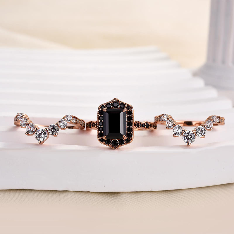 Unique Rose Gold Radiant Cut 3PC Wedding Set