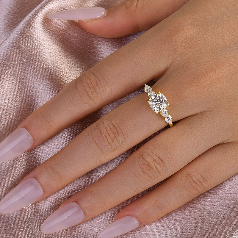 Ahabobo Moissanite 2.0 Carat Cushion Cut Five Stone Engagement Ring In Sterling Silver