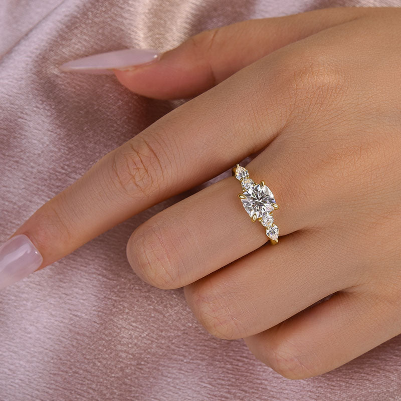 Ahabobo Moissanite 2.0 Carat Cushion Cut Five Stone Engagement Ring In Sterling Silver