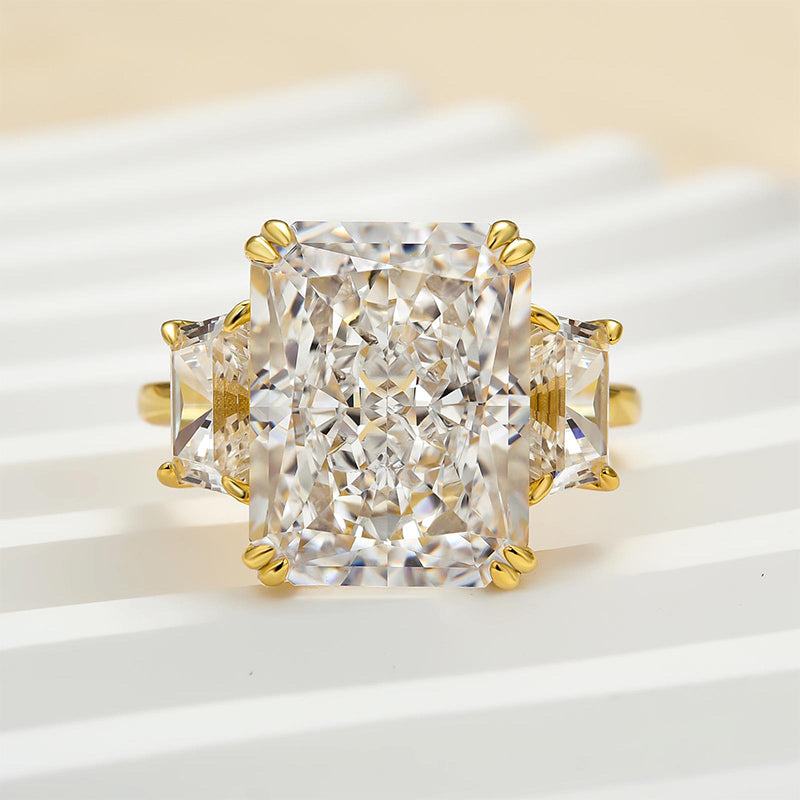 Luxurious Radiant Cut Three Stone Women's Engagement Ring In Sterling Silver