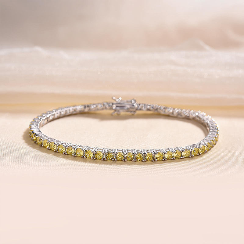 Classic Round Cut Yellow Sapphire Bracelet For Women In Sterling Silver