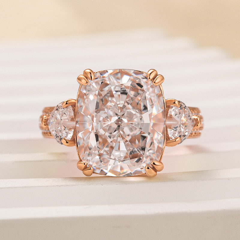Ahabobo Stunning Elongated Cushion Cut Three Stone Engagement Ring