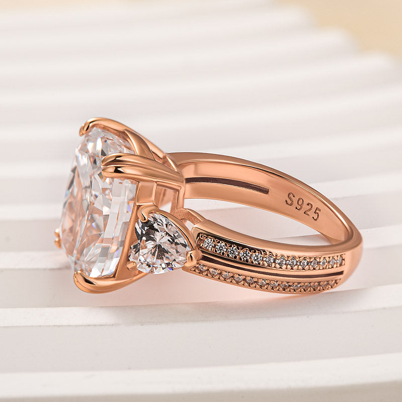Ahabobo Stunning Elongated Cushion Cut Three Stone Engagement Ring