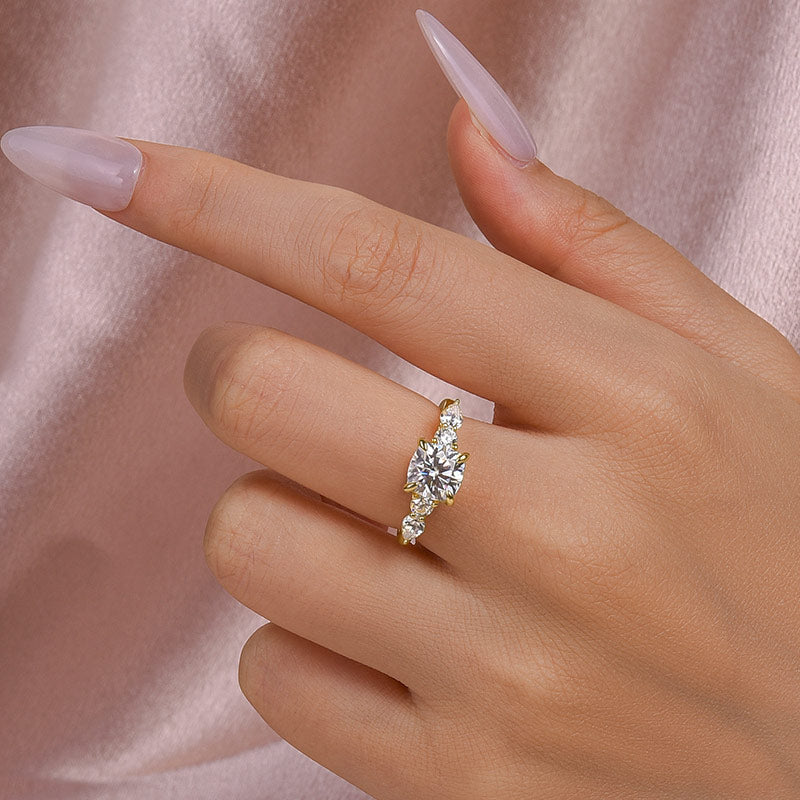 Ahabobo Moissanite 2.0 Carat Cushion Cut Five Stone Engagement Ring In Sterling Silver