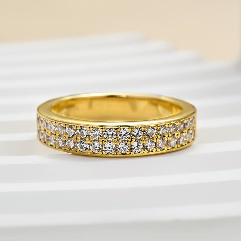 Sparkle Rose Gold Half Round Cut Women's Wide Wedding Band In Sterling Silver