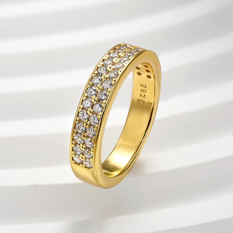 Sparkle Rose Gold Half Round Cut Women's Wide Wedding Band In Sterling Silver