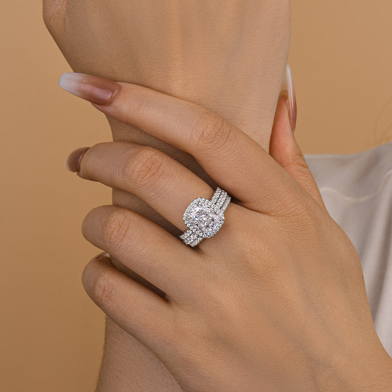 Ahabobo Classic Cushion Cut 3PC Women's Wedding Set