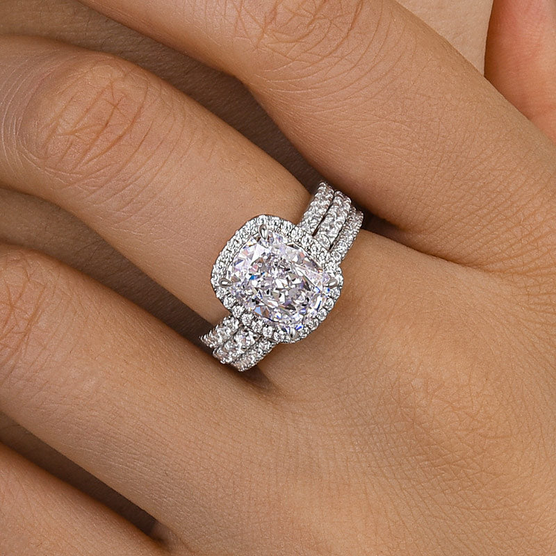 Ahabobo Classic Cushion Cut 3PC Women's Wedding Set