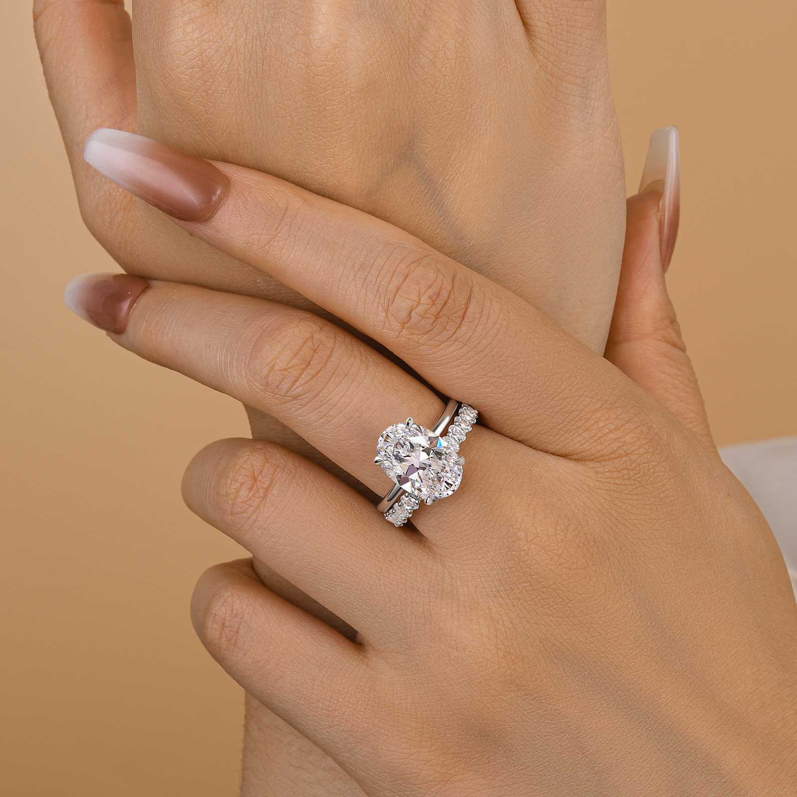 Ahabobo Luxury Oval Cut 2PC Wedding Ring Set In Sterling Silver