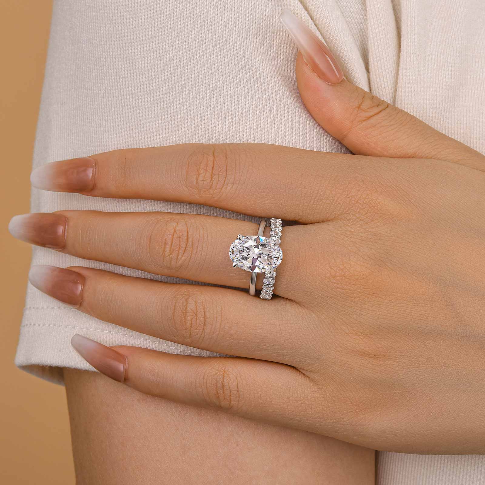 Ahabobo Luxury Oval Cut 2PC Wedding Ring Set In Sterling Silver