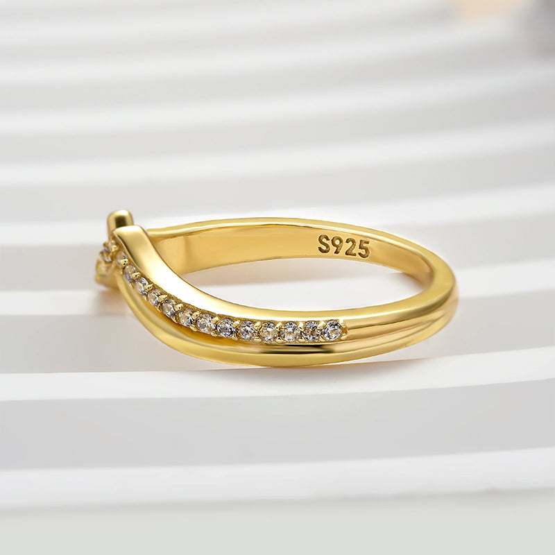 Ahabobo Unique Yellow Gold Wedding Band For Women In Sterling Silver