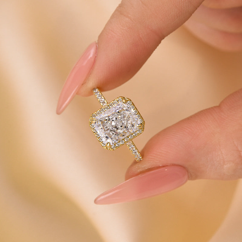 Ahabobo Halo Radiant Cut Engagement Ring In Sterling Silver