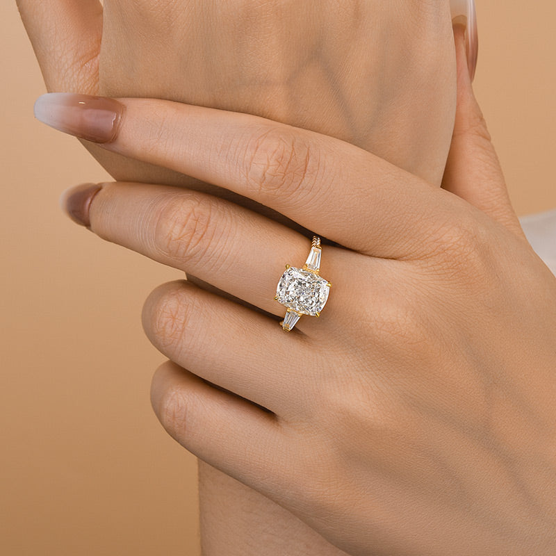 Stunning Cushion Cut Three Stone Women's Engagement Ring In Sterling Silver