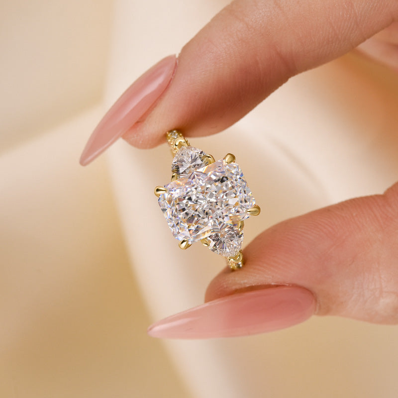 Luxurious Radiant Cut & Heart Cut Three Stone Engagement Ring In Sterling Silver