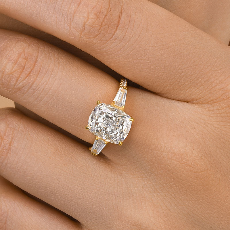 Stunning Cushion Cut Three Stone Women's Engagement Ring In Sterling Silver