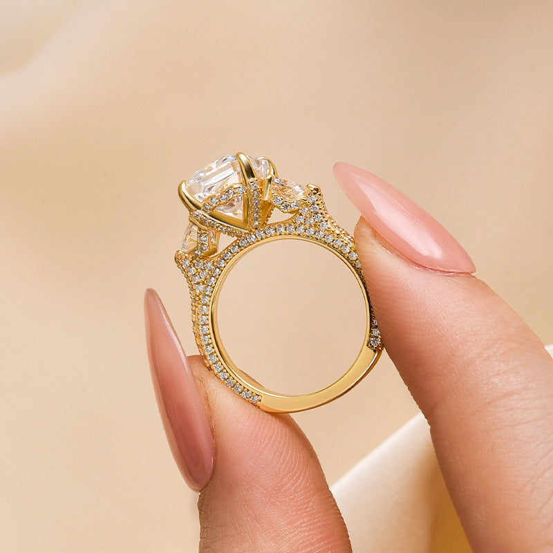 Luxurious Radiant Cut & Heart Cut Three Stone Engagement Ring In Sterling Silver