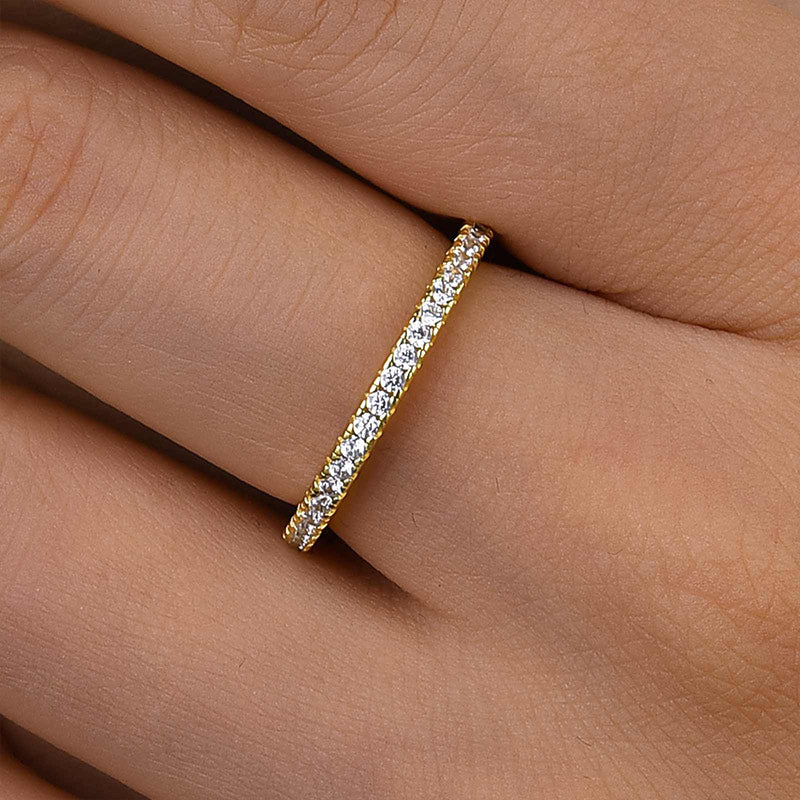 Sterling Silver Classic Full Eternity Thin Wedding Band For Women