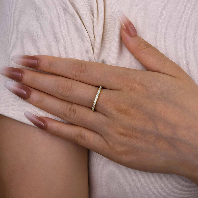 Sterling Silver Classic Full Eternity Thin Wedding Band For Women