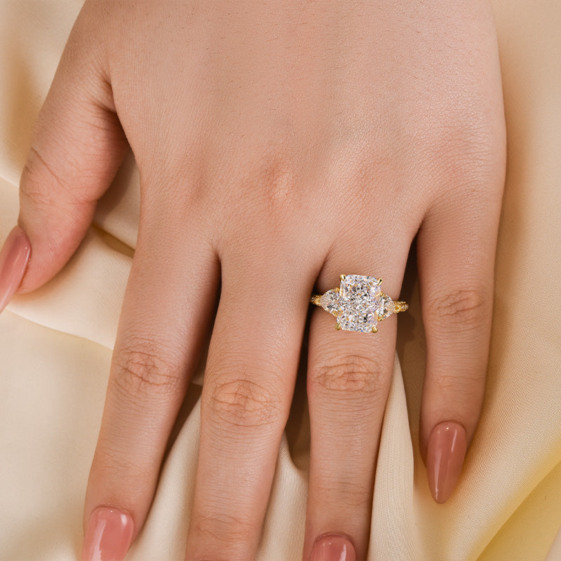 Luxurious Radiant Cut & Heart Cut Three Stone Engagement Ring In Sterling Silver